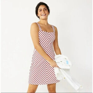 DRAPER JAMES RSVP Cinched Waist Women's red white stripes Dress size L